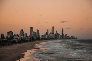 Miami beach in sunset.