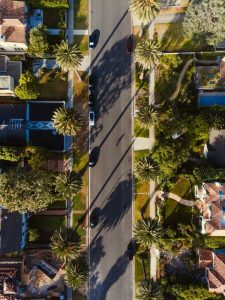 Photo of the street taken from the air.