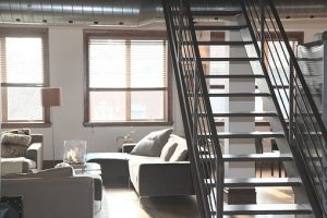 Stairs in living room in the apartment