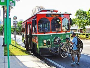 a man in front of the trolley